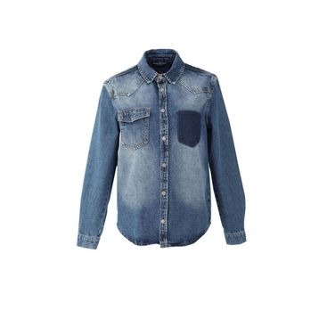 Blue White Koyu Mavi Erkek Cep Yıkamalı Jean Gömlek