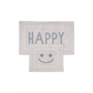 Bluenity 60x100+50x60 cm Gri Happy Doğal Pamuklu 2'li Banyo Kilim Seti
