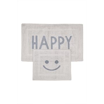 Bluenity 60x100+50x60 cm Gri Happy Doğal Pamuklu 2'li Banyo Kilim Seti