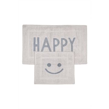Bluenity 60x100+50x60 cm Gri Happy Doğal Pamuklu 2'li Banyo Kilim Seti