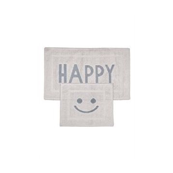 Bluenity 60x100+50x60 cm Gri Happy Doğal Pamuklu 2'li Banyo Kilim Seti