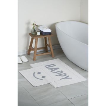 Bluenity 60x100+50x60 cm Gri Happy Doğal Pamuklu 2'li Banyo Kilim Seti