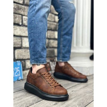 Boa BA0547 Kalın Yüksek Taban Taba Siyah Bağcıklı Erkek Spor Ayakkabı