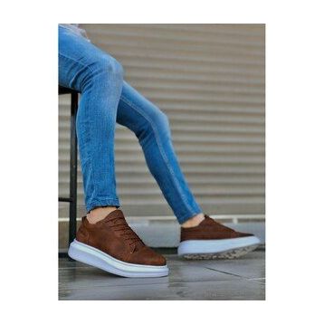 Boa BA0548 Taba - Beyaz Renk Desenli Kalın Yüksek Taban Erkek Spor Ayakkabı
