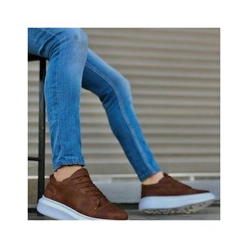 Boa BA0548 Taba - Beyaz Renk Desenli Kalın Yüksek Taban Erkek Spor Ayakkabı