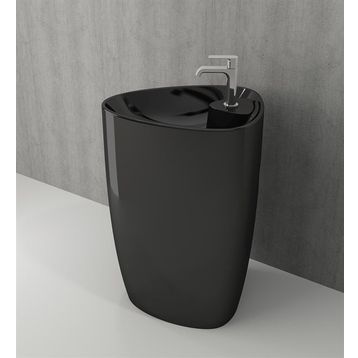 Bocchi Etna Monoblok 58 cm Batarya Banklı Parlak Siyah Lavabo