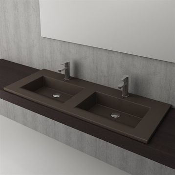 Bocchi Milano 120 cm Mat Kahve Çift Gözlü Tezgah Üstü Asma Lavabo