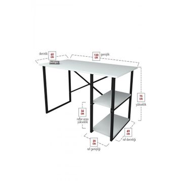 Bofigo 2 Raflı Çok Amaçlı Masa + 5 Raflı Beyaz Metal Kitaplık