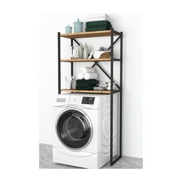 Bofigo 3 Raflı Çam Banyo Çamaşır Makinası Üstü Düzenleyici Metal Raf