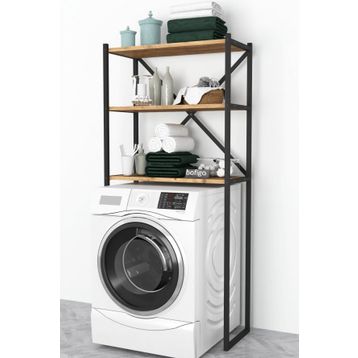Bofigo 3 Raflı Çam Banyo Çamaşır Makinası Üstü Düzenleyici Metal Raf