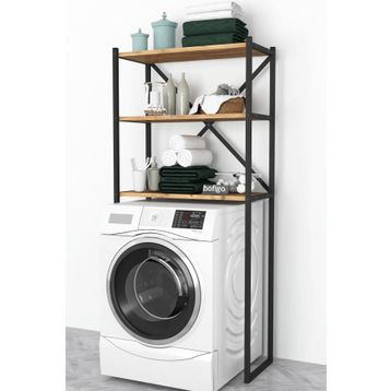 Bofigo 3 Raflı Çam Banyo Çamaşır Makinası Üstü Düzenleyici Metal Raf