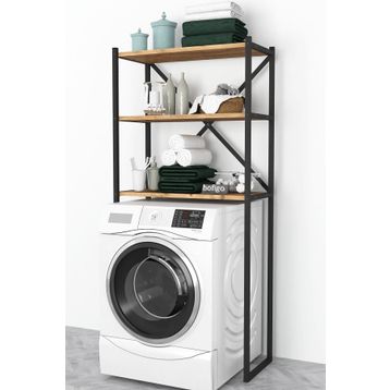 Bofigo 3 Raflı Çam Banyo Çamaşır Makinası Üstü Düzenleyici Metal Raf