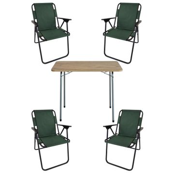 Bofigo 60x80 Çam Desenli Katlanır Masa + Katlanır Yeşil 4 Adet Sandalye Kamp Seti