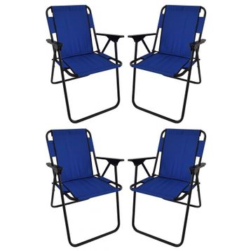 Bofigo 60x80 cm Çam Desenli Katlanır Masa + Katlanır Mavi 4 Adet Sandalye Kamp Seti