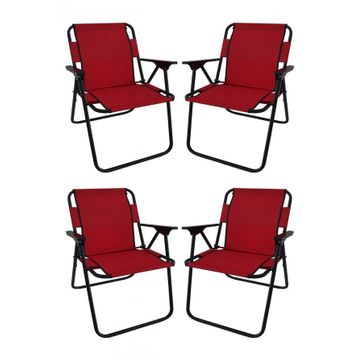 Bofigo Katlanır Beyaz 60x80 cm Masa + Katlanır Kırmızı 4 Adet Sandalye Kamp Seti
