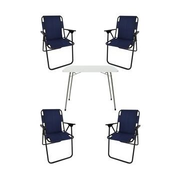 Bofigo Katlanır Beyaz 60x80 cm Masa + Katlanır Lacivert 4 Adet Sandalye Kamp Seti
