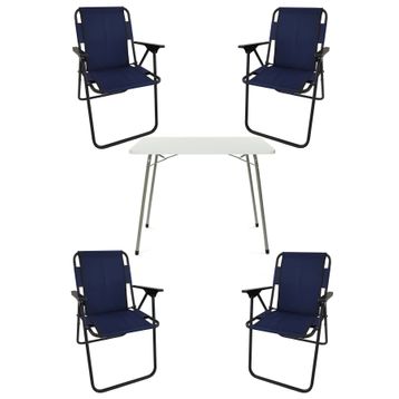 Bofigo Katlanır Beyaz 60x80 cm Masa + Katlanır Lacivert 4 Adet Sandalye Kamp Seti