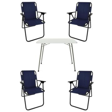 Bofigo Katlanır Beyaz 60x80 cm Masa + Katlanır Lacivert 4 Adet Sandalye Kamp Seti