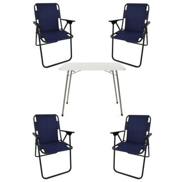 Bofigo Katlanır Beyaz 60x80 cm Masa + Katlanır Lacivert 4 Adet Sandalye Kamp Seti