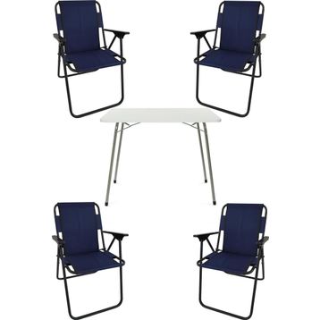 Bofigo Katlanır Beyaz 60x80 cm Masa + Katlanır Lacivert 4 Adet Sandalye Kamp Seti