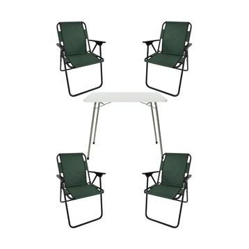 Bofigo Katlanır Beyaz 60x80 cm Masa + Katlanır Yeşil 4 Adet Sandalye Kamp Seti