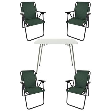 Bofigo Katlanır Beyaz 60x80 cm Masa + Katlanır Yeşil 4 Adet Sandalye Kamp Seti