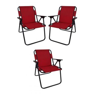 Bofigo Katlanır Beyaz Mermer Desenli 60x80 cm Kamp Masası + Katlanabilir Ahşap Kollu 3 Adet Kırmızı Sandalye Kamp Seti