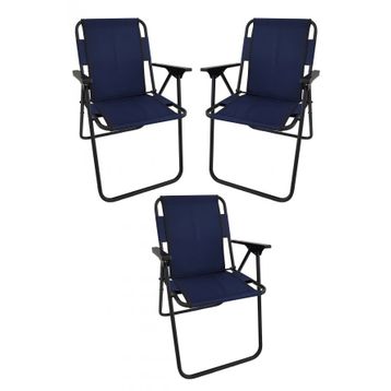 Bofigo Katlanır Beyaz Mermer Desenli 60x80 cm Kamp Masası + Katlanabilir Ahşap Kollu 3 Adet Lacivert Sandalye Kamp Seti