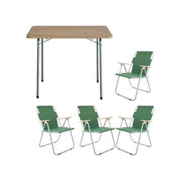 Bofigo Katlanır Çam Desenli 60x80 cm Masa + Katlanır Yeşil 4 Adet Sandalye Kamp Seti