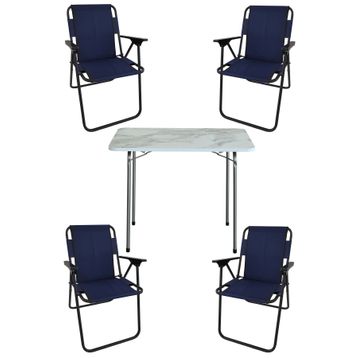 Bofigo Katlanır Efes 60x80 cm Masa + Katlanır Lacivert 4 Adet Sandalye Kamp Seti