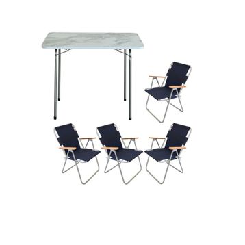 Bofigo Katlanır Efes 60x80 cm Masa + Katlanır Lacivert 4 Adet Sandalye Kamp Seti