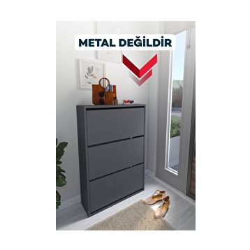 Bofigo Melek Antrasit 3 Bölmeli Ayakkabılık