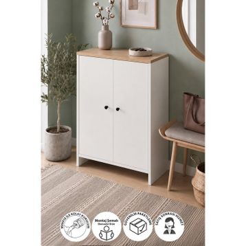 Bofigo Şebnem Safir Meşe Beyaz 4 Raflı 2 Kapaklı Ayakkabılık