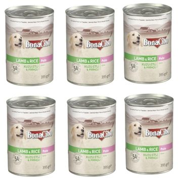 BonaCibo Kuzu Etli Pirinçli 6x400 gr Yavru Köpek Yaş Mama