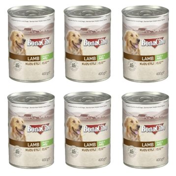 BonaCibo Kuzu Etli Yetişkin 6x400 gr Köpek Konserve Yaş Mama