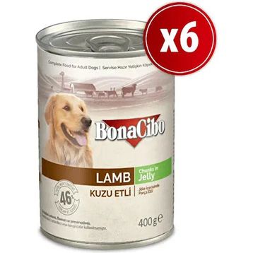 BonaCibo Kuzu Etli Yetişkin 6x400 gr Köpek Konserve Yaş Mama