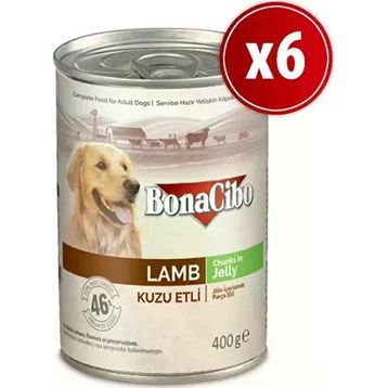 BonaCibo Kuzu Etli Yetişkin 6x400 gr Köpek Konserve Yaş Mama