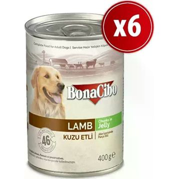 BonaCibo Kuzu Etli Yetişkin 6x400 gr Köpek Konserve Yaş Mama