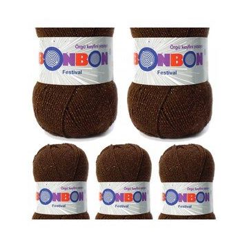 Bonbon Renk No:219 5 Adet Festival Simli Örgü İpi Yünü