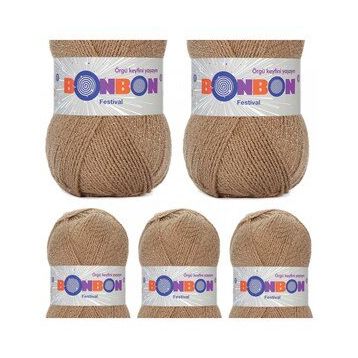 Bonbon Renk No:672 5 Adet Festival Simli Örgü İpi Yünü