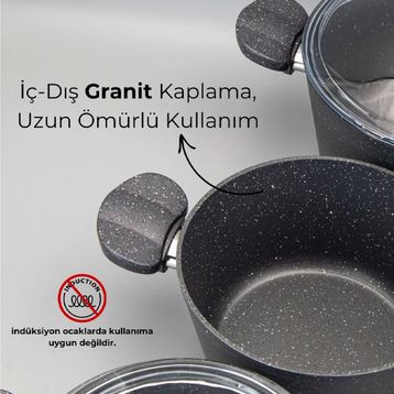 Bonera 13 Parça Granit Set 18-20-26 cm Tencere + 26 Tava + 6 Parça Kaşık Set
