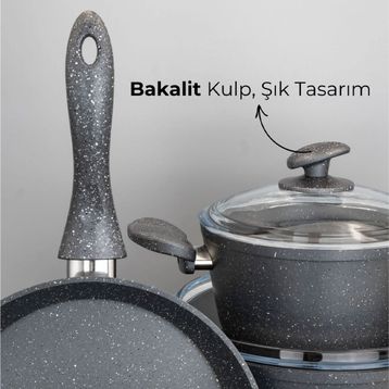 Bonera 13 Parça Granit Set 18-20-26 cm Tencere + 26 Tava + 6 Parça Kaşık Set