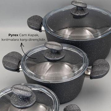 Bonera 13 Parça Granit Set 18-20-26 cm Tencere + 26 Tava + 6 Parça Kaşık Set