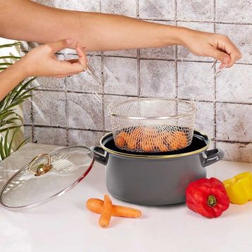 Bonera Emaye 22 cm Gri Kızartma Tenceresi