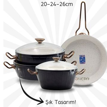 Bonera Florenza 7 Parça 20-24-26 cm Siyah Granit Tencere Tava Seti