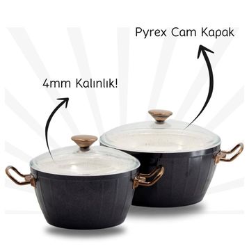Bonera Florenza 7 Parça 20-24-26 cm Siyah Granit Tencere Tava Seti