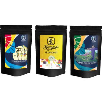 Bongardi Coffee 3'lü 200 GR Yöresel Set Brezilyan Santos Etiyopya İntense Filtre Kahve Makinesi Uyumlu