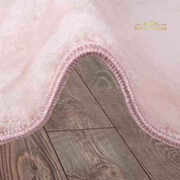 Bonny Home 120x120 cm Elite Pudra Yuvarlak Peluş Kaymaz Taban Pufidik Banyo Halısı