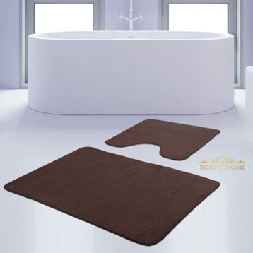 Bonny Home 2'li Düz Kahve Unicolor Kaymaz Klozet ve Banyo Halısı
