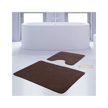 Bonny Home 2'li Düz Kahve Unicolor Kaymaz Klozet ve Banyo Halısı